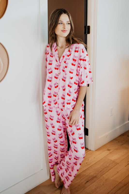 Cherry Bow Repeat Pajama Pants Set