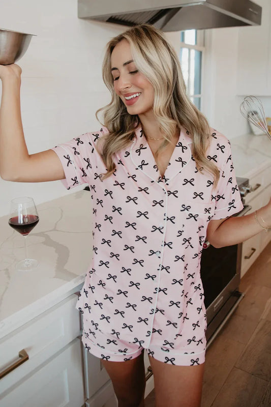 Black & Pink Mini Coquette Bows Loungewear Set