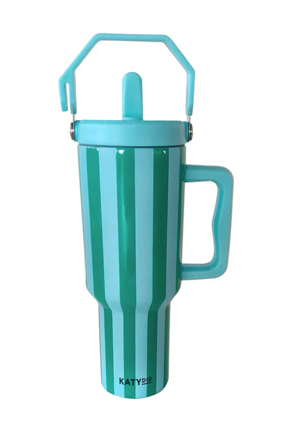 Aqua and Green Striped Cabana Stainless Steel Tumbler