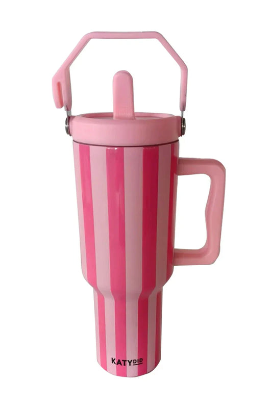 Pink and Hot Pink Striped Drink Tumbler