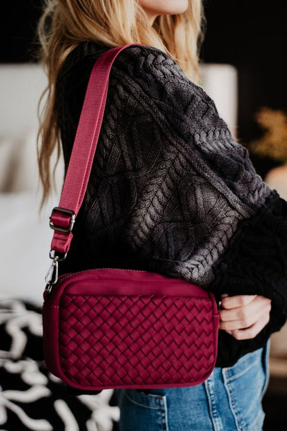 Wine Woven Crossbody Bag for Women