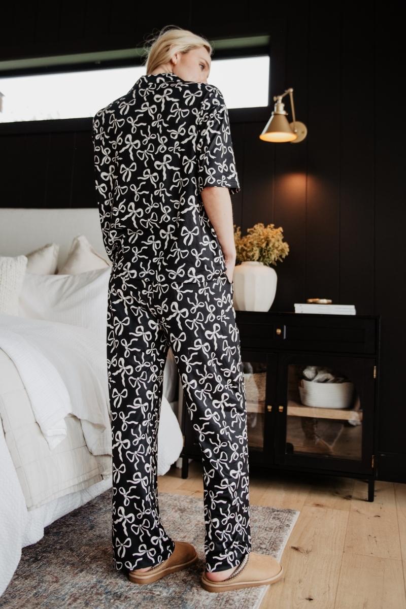 Black Bow Print PJ Pants Set