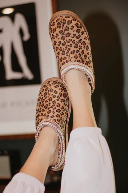Leopard Print Embroidered Slip-On House Shoes
