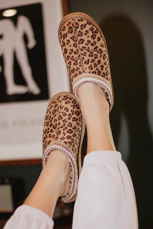 Leopard Print Embroidered Slip-On House Shoes