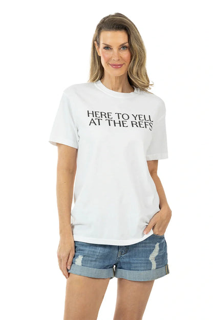 Here To Yell At The Refs Woman Graphic Tee