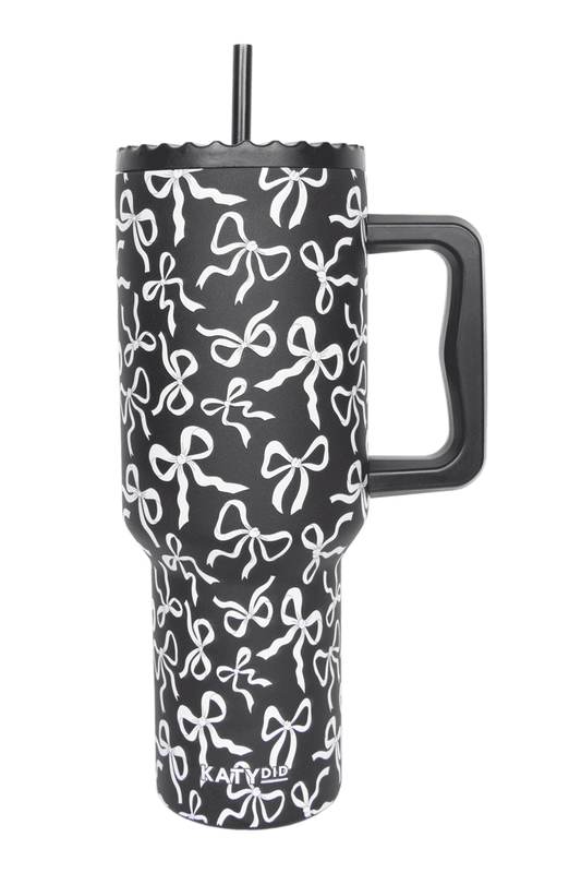 Black & White Bows All Over Drink Tumbler Cup