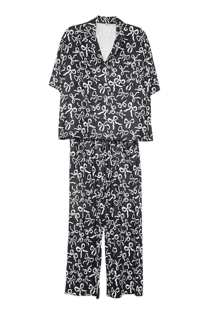 Black Bow Print PJ Pants Set