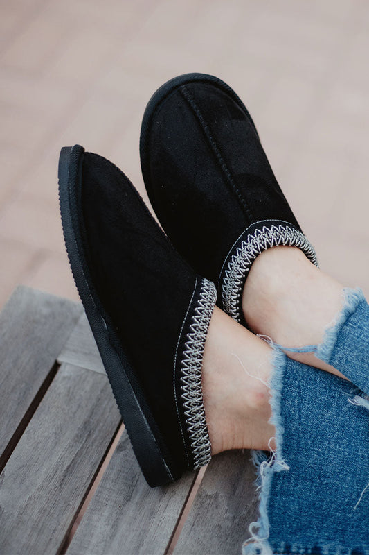 Black Embroidered Women's Slippers