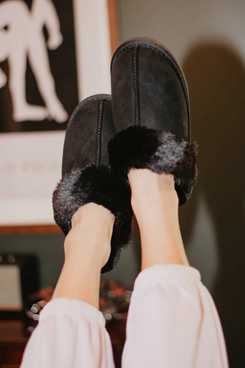 Black Faux Fur Cozy Slippers