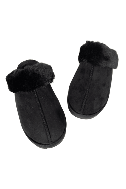 Black Faux Fur Cozy Slippers