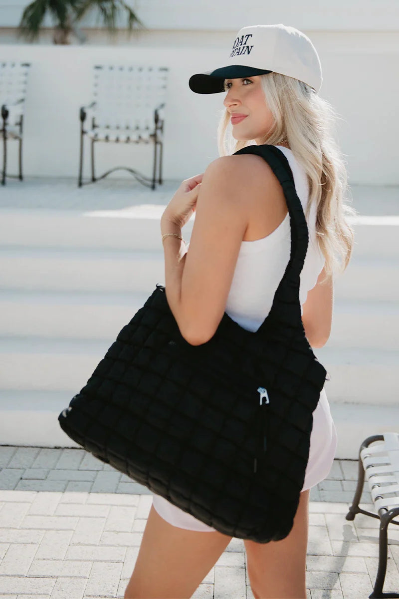 Black Rectangular Puffer Tote Bag