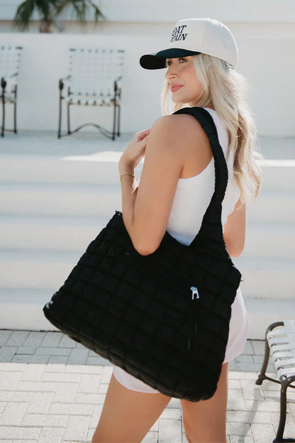 Black Rectangular Puffer Tote Bag