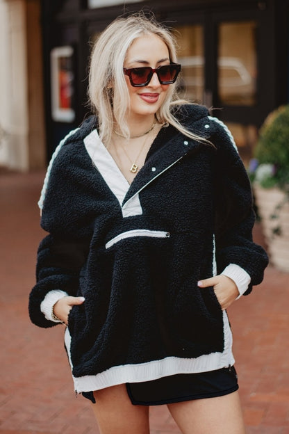 Black Sherpa Pullover Hoodie