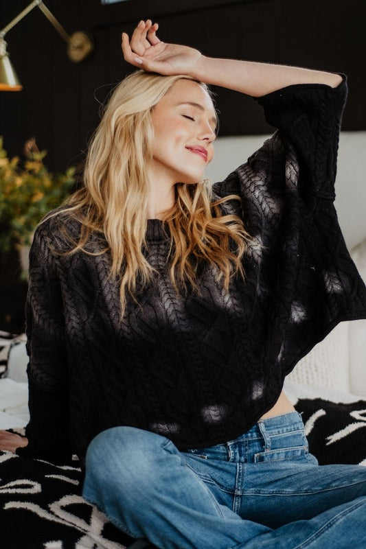Black Slouchy Oversized Knit Fall Sweater