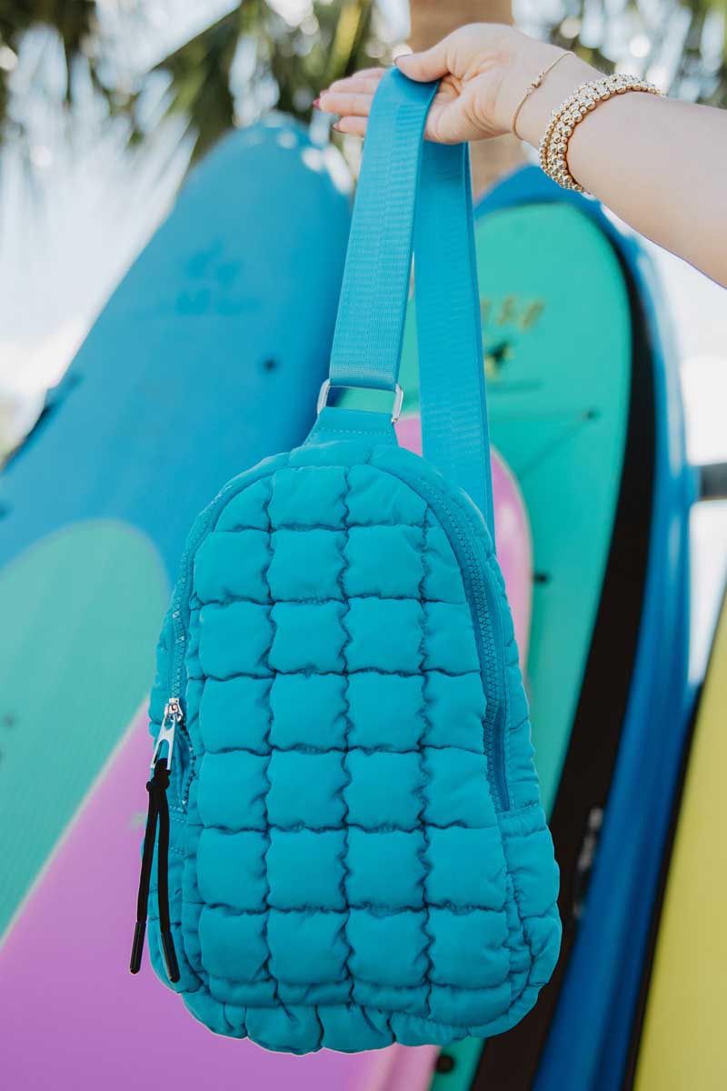 Blue Quilted Sling Bag