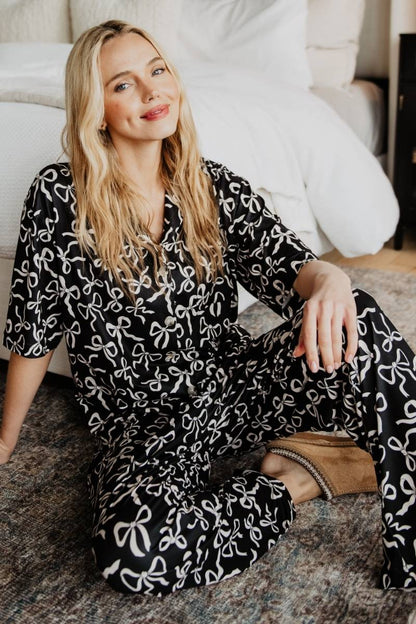 Black Bow Print PJ Pants Set