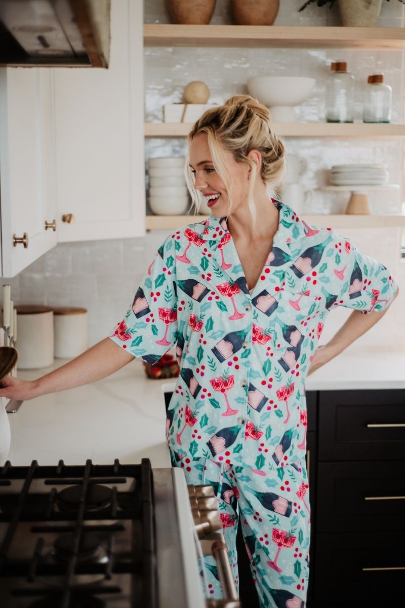 Holiday Champagne. Coupes & Holly Pajama Pants Set