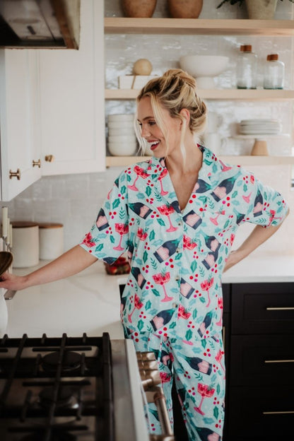 Holiday Champagne. Coupes & Holly Pajama Pants Set