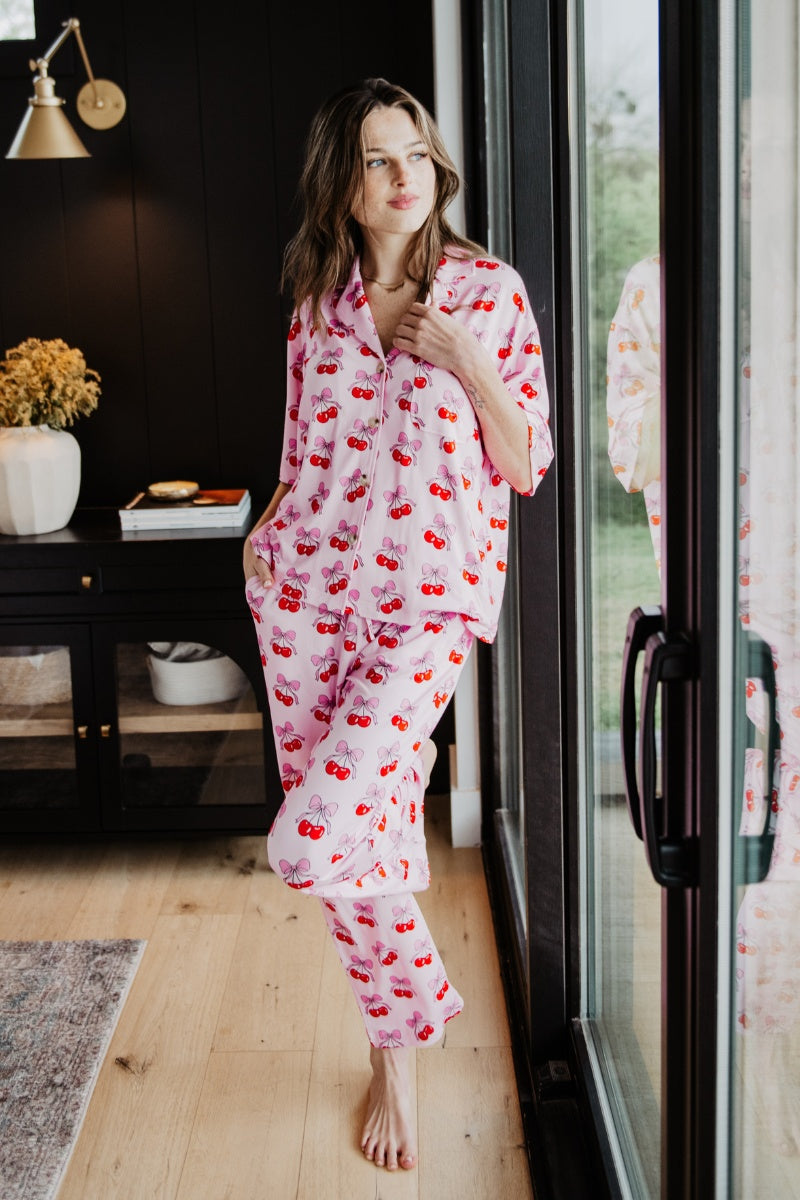 Cherry Bow Repeat Pajama Pants Set