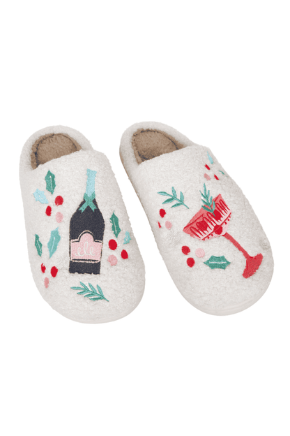Holiday Champagne. Coupes & Holly Women's Slippers