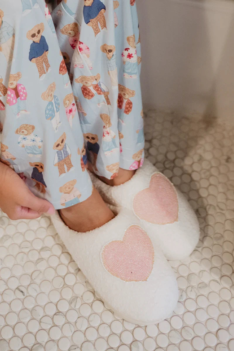 Beaded Pink & Gold Heart Women's House Slippers