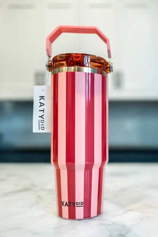Pink and Wine Striped 30 Oz Cabana Tumbler