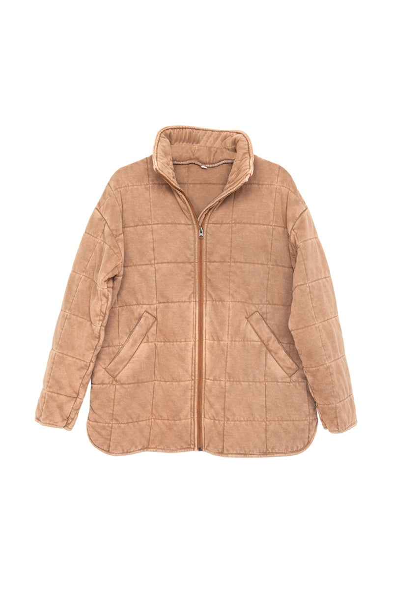 Brown Lightweight Quilted Garment Washed Jacket