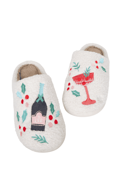 Holiday Champagne. Coupes & Holly Women's Slippers