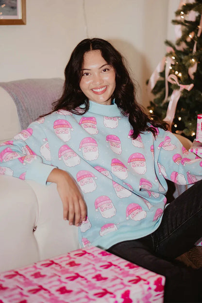 Pink Santa Faces Printed Sweatshirts Women's