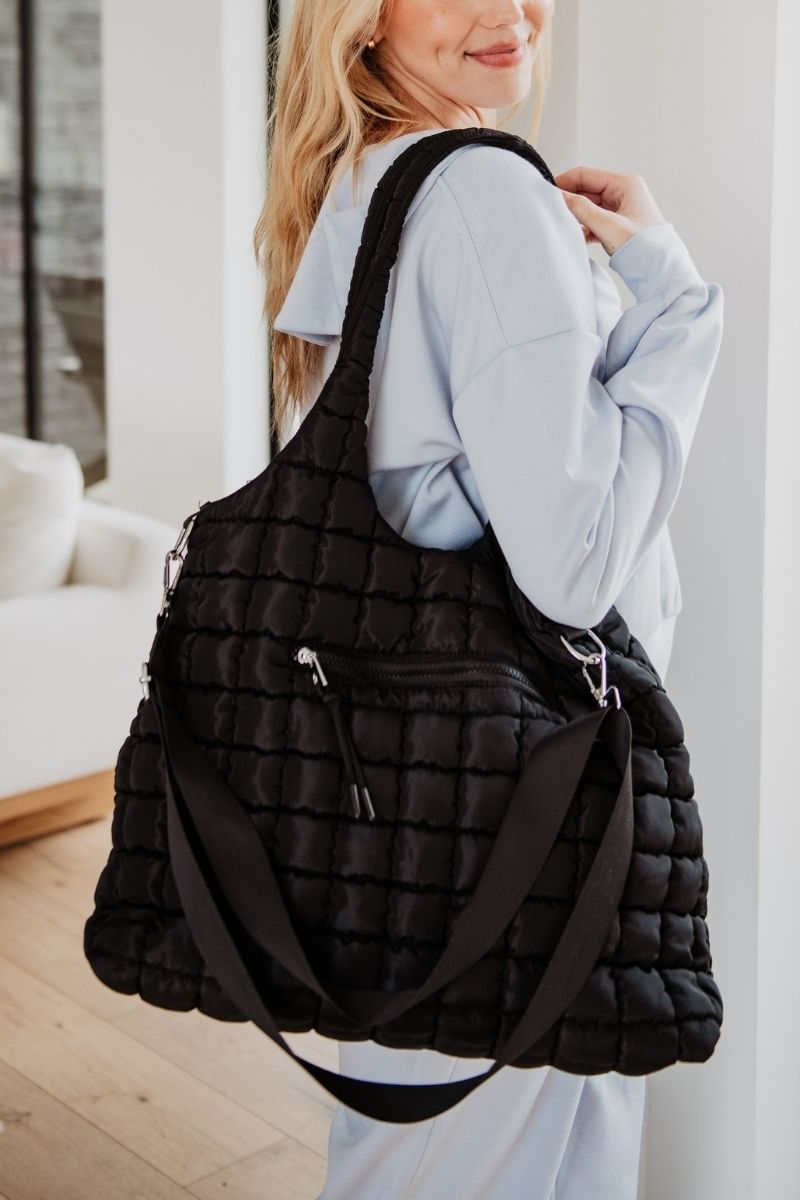 Black Rectangular Puffer Tote Bag