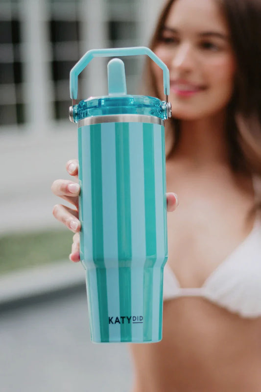 Aqua and Green Striped 30 Oz Cabana Tumbler