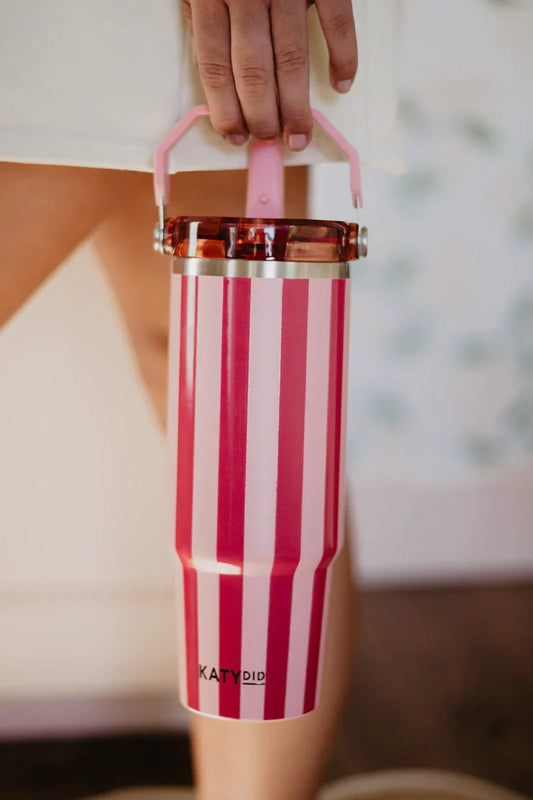 Pink and Wine Striped 30 Oz Cabana Tumbler