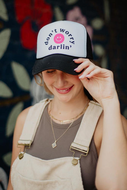Don't Worry Darlin' Happy Face Foam Snapback Hat