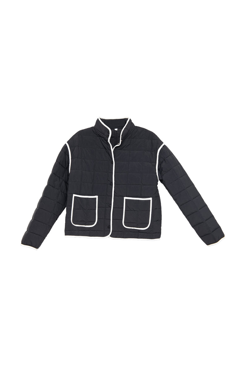 Black Ladies Quilted Trim Jacket