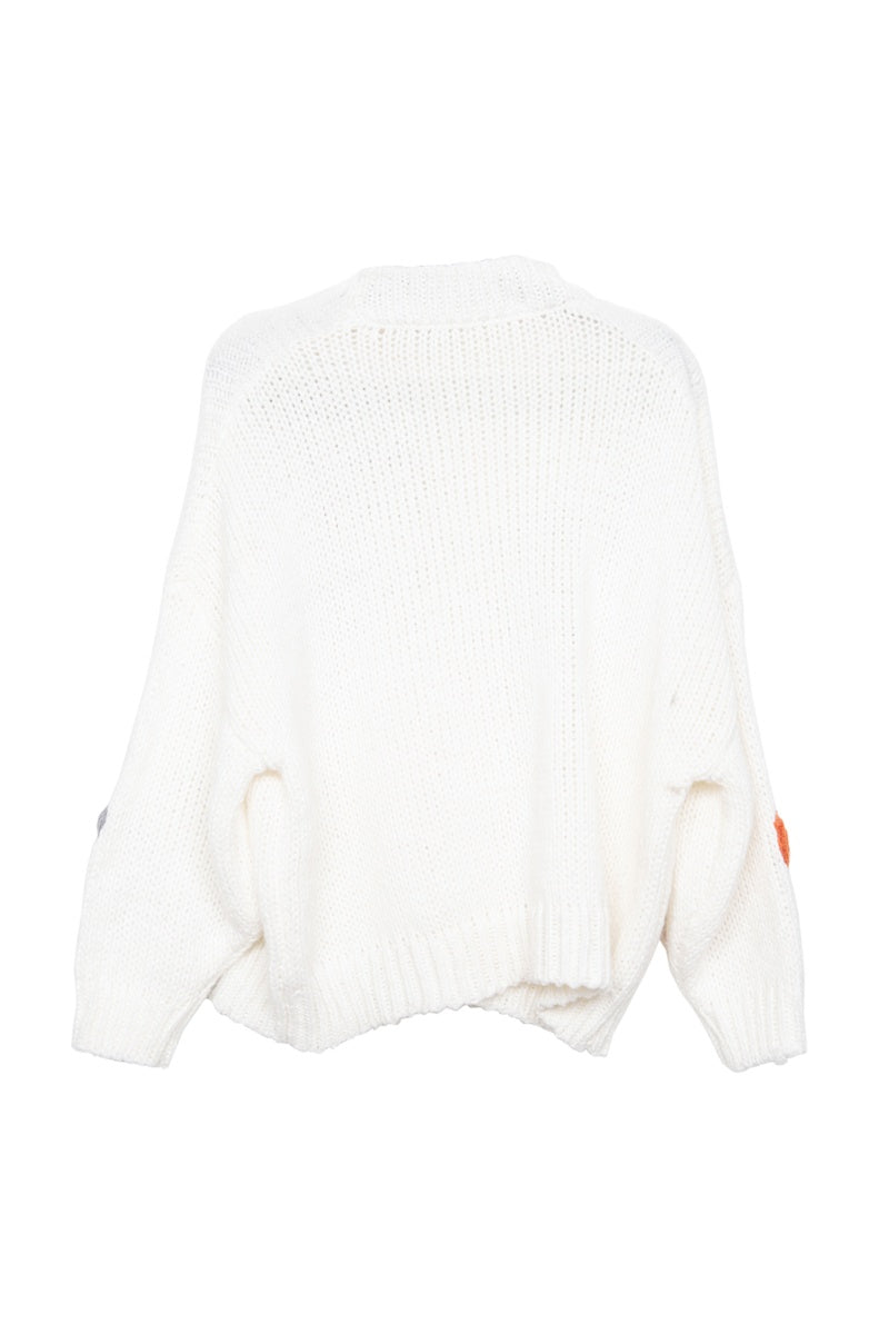 White Floral Warm Fall Stitched Sweater
