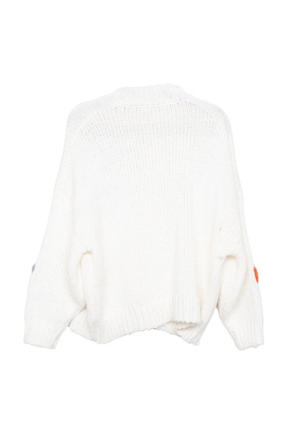White Floral Warm Fall Stitched Sweater