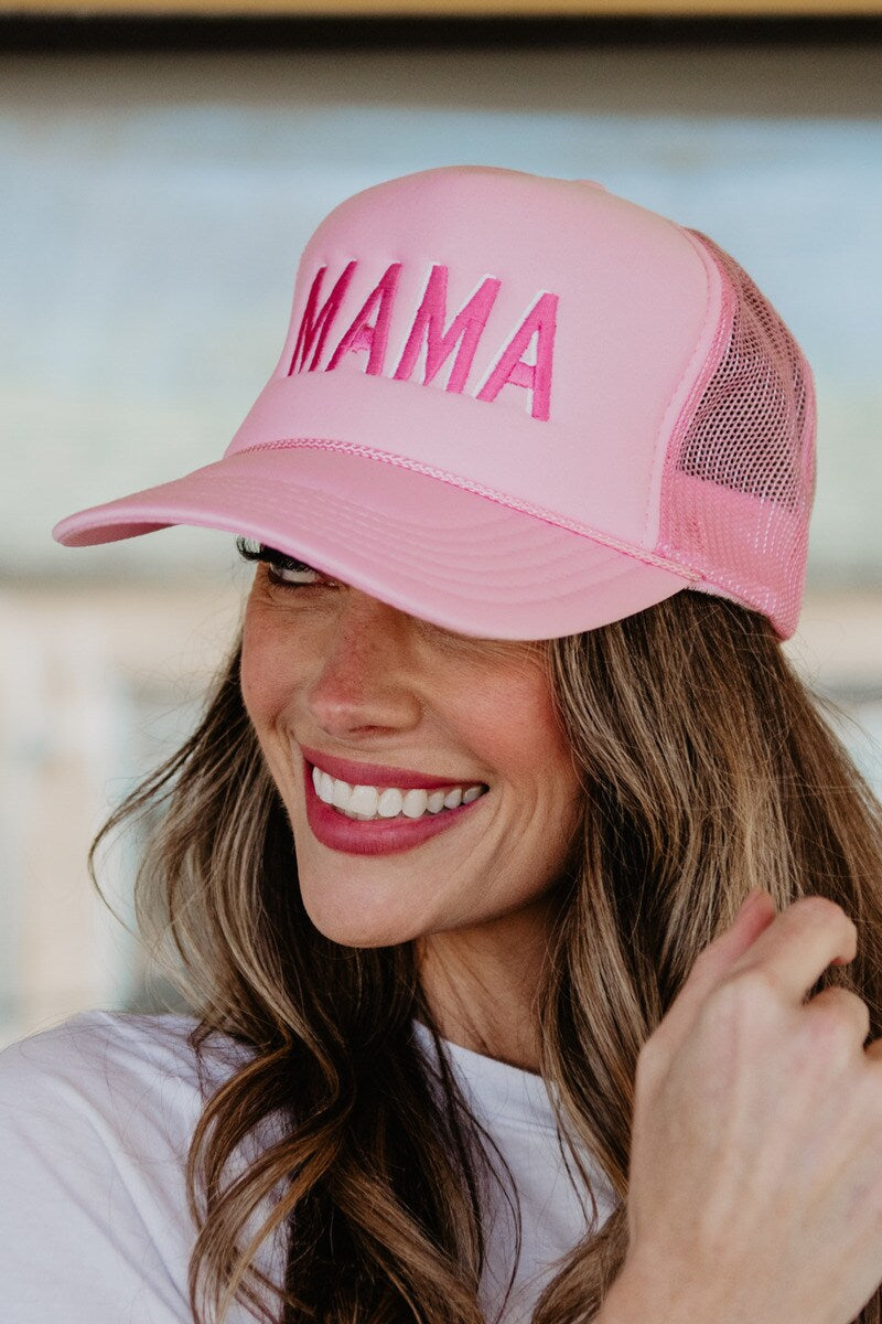 MAMA (Pink and White) Foam Snapback Hat