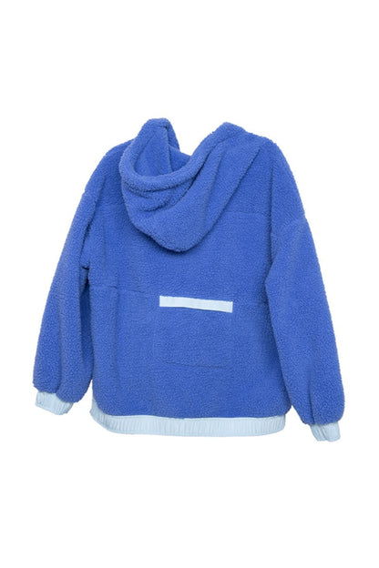 Blue Two-Toned Sherpa Fleece Pullover