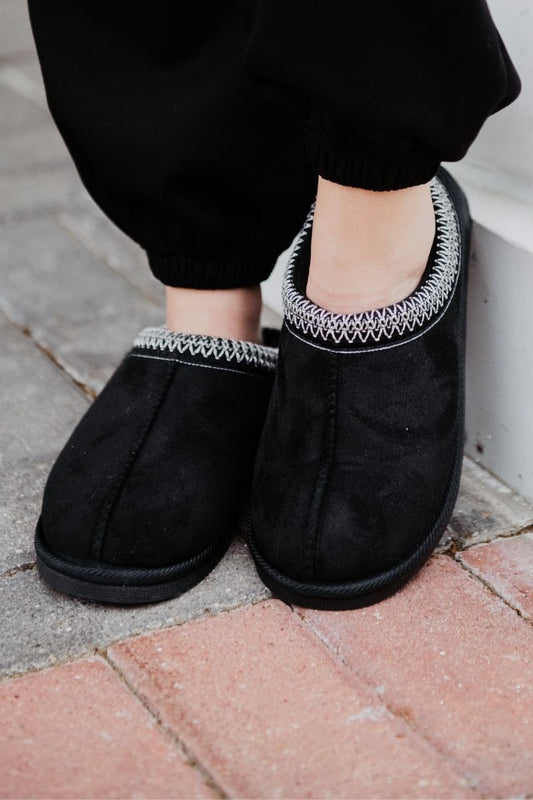 Black Embroidered Women's Slippers