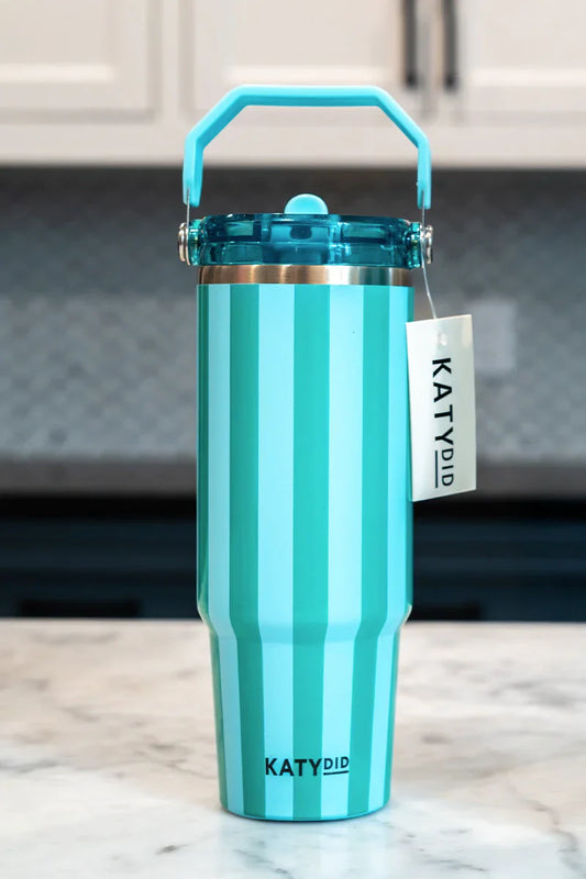 Aqua and Green Striped 30 Oz Cabana Tumbler