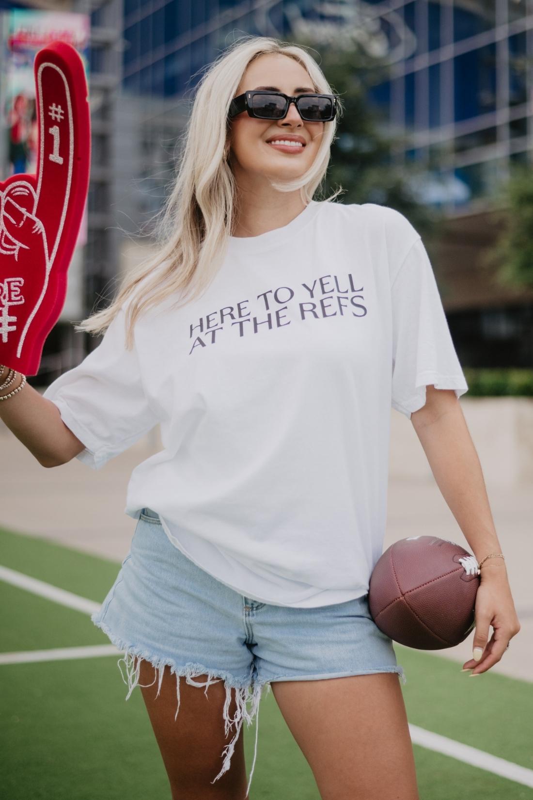 Here To Yell At The Refs Woman Graphic Tee