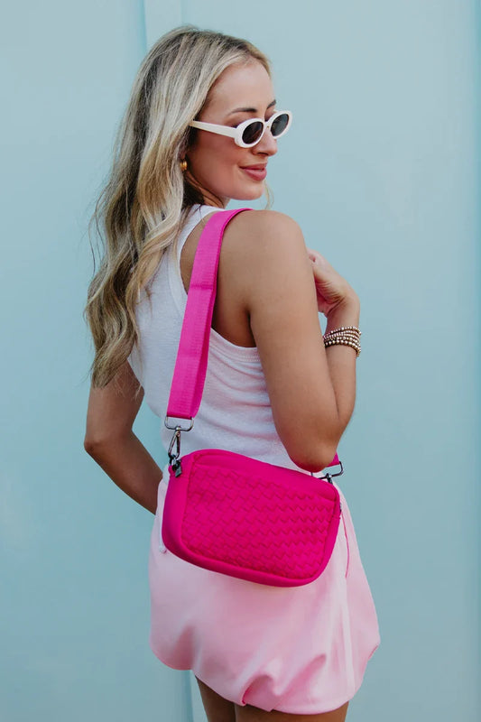Hot Pink Woven Crossbody Bag