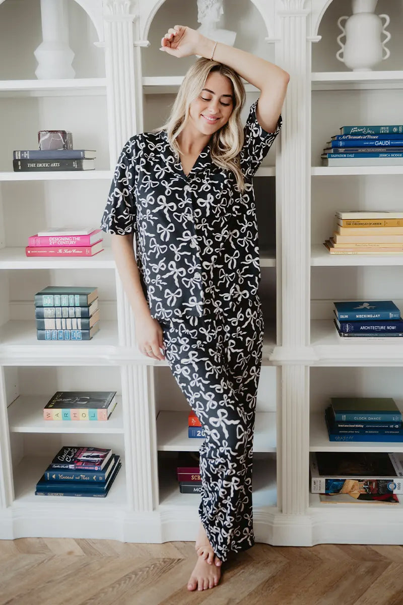 Black Bow Print PJ Pants Set