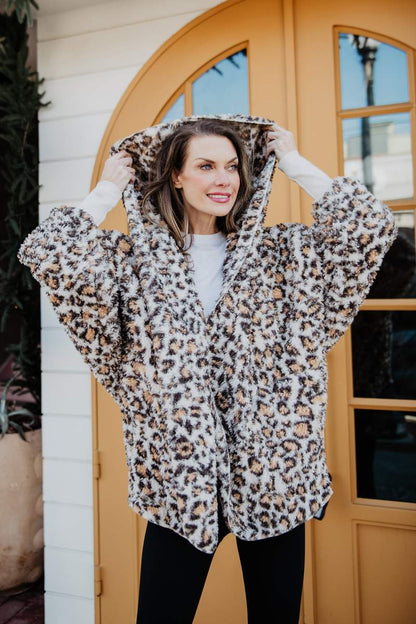 Tan Leopard Lightweight BODY WRAP with Hoodie and Pockets