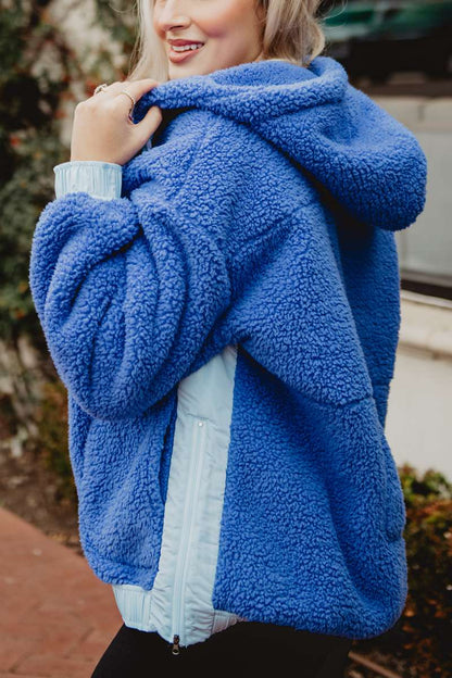 Blue Two-Toned Sherpa Fleece Pullover