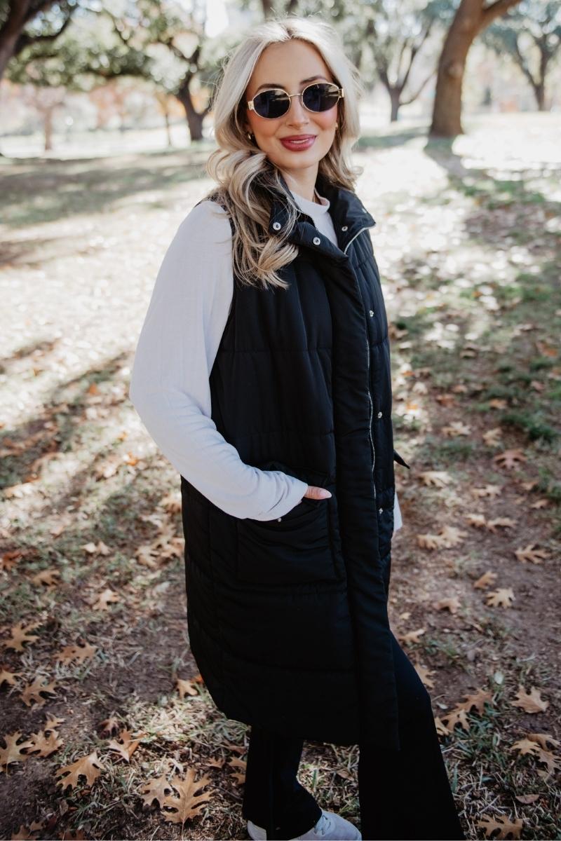 Black Women's Long Puffer Vests
