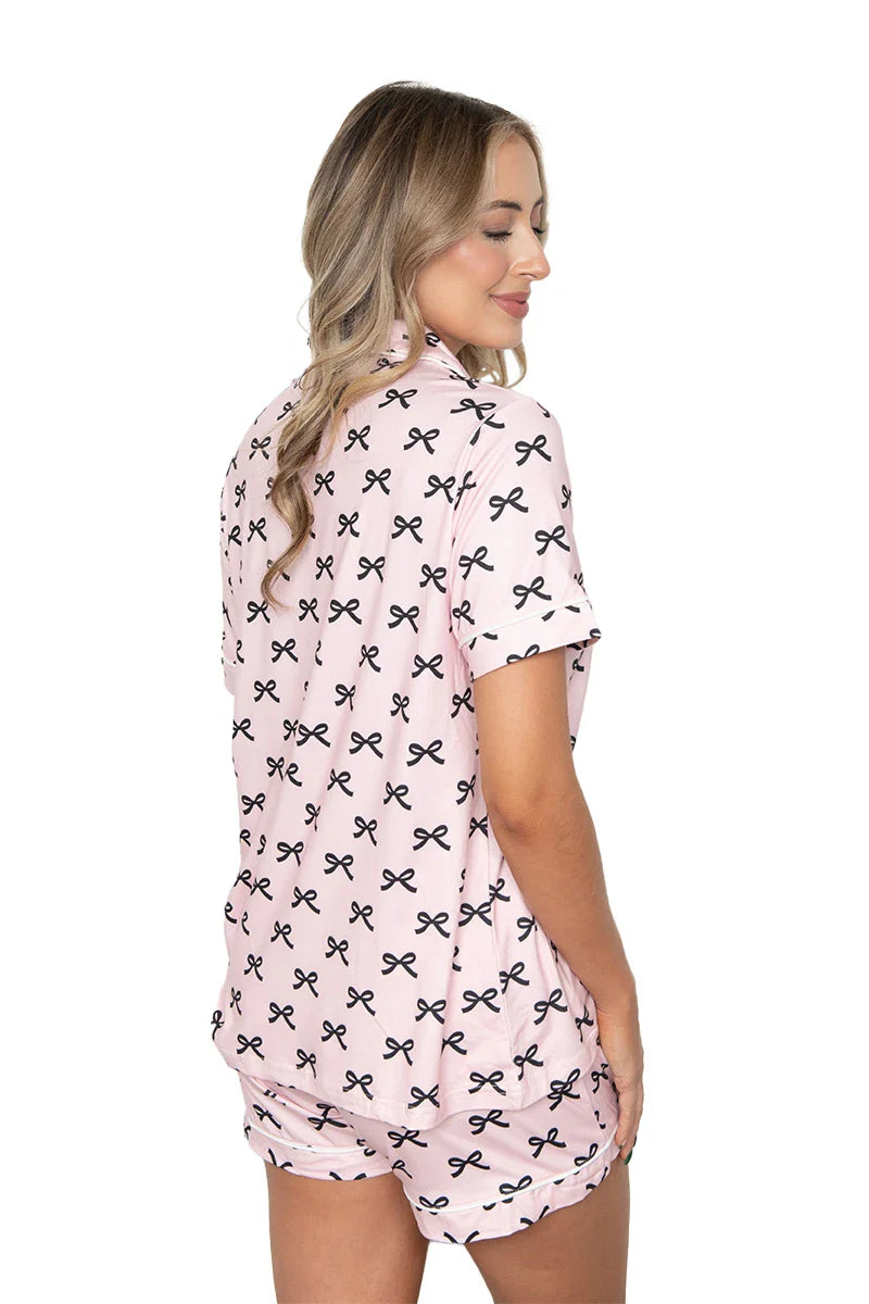 Black & Pink Mini Coquette Bows Loungewear Set