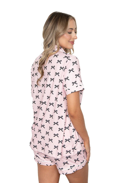 Black & Pink Mini Coquette Bows Loungewear Set