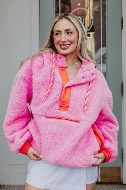 Pink Two-Toned Fleece Pullover Women