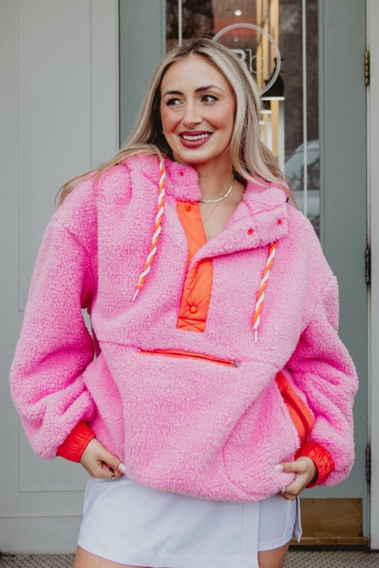 Pink Two-Toned Fleece Pullover Women
